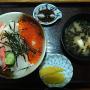 A meal of fresh seafood with miso soup rice and pickled daikon. Photo by JL, (c) ASC