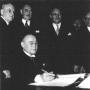Prime Minister Yoshida signs the US-Japan Security Treaty 1951. Image by the National Archives, uploaded by WTCA [Public domain], via Wikimedia Commons